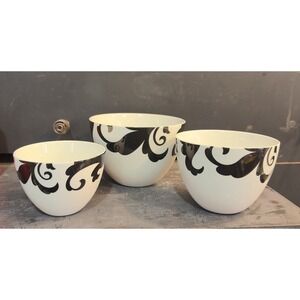 Set of 3 Ciroa FLORI Black Mini Mixing Bowl Set Nesting Bowls 3 Sizes Porcelain